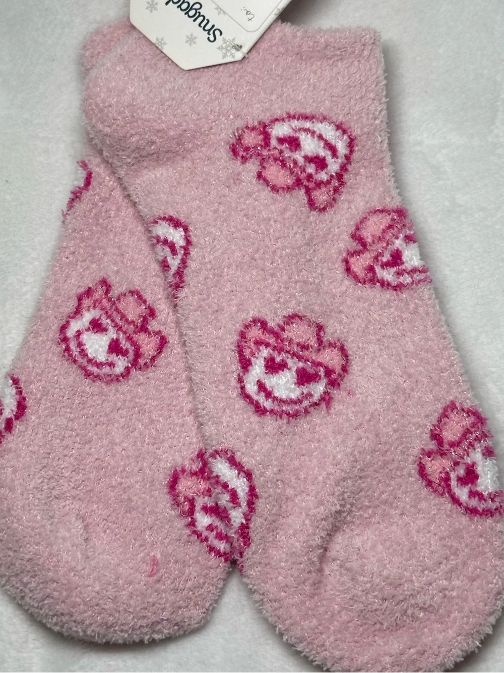 Snugadoo Pink Fuzzy Socks Cowboy Hat Smiley Face Retro Western Cozy